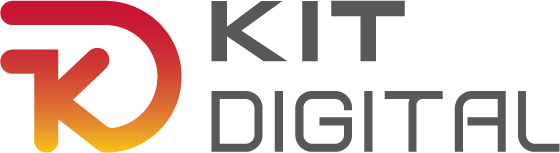 Logotipo de Kit Digital, una iniciativa que promueve la digitalización de pequeñas y medianas empresas en España, con un diseño moderno en tonos rojos y naranjas.
